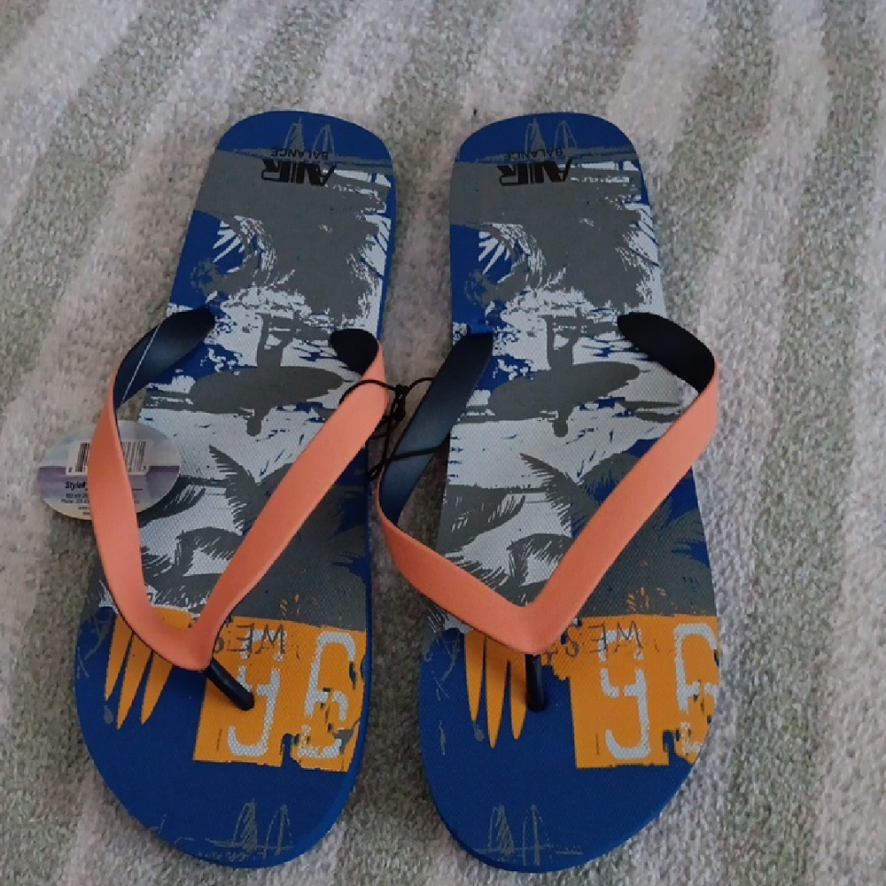 AIR BALANCE Men's Blue and Orange Flip Flops - 11